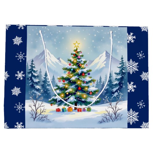 Weihnachtsbaum im Foto der Berge Große Geschenktüte (Rückseite)