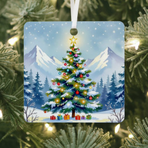 Weihnachtsbaum im Foto der Berge Ornament Aus Metall
