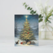 Weihnachtsbaum im Freien mit Kitten und Geschenken Postkarte (Stehend Vorderseite)