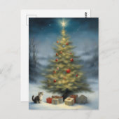 Weihnachtsbaum im Freien mit Kitten und Geschenken Postkarte (Vorne/Hinten)