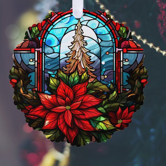 Weihnachtsbaum im Glass und Poinsettia Ornament Karte