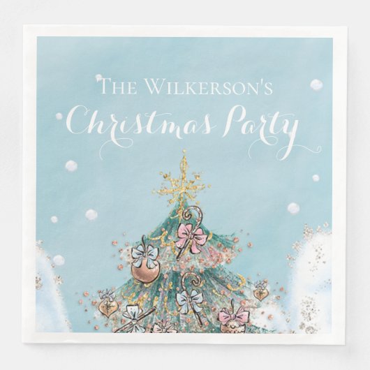 Weihnachtsbaum im Glitzer in der Snow Holiday Part Serviette (Vorderseite)