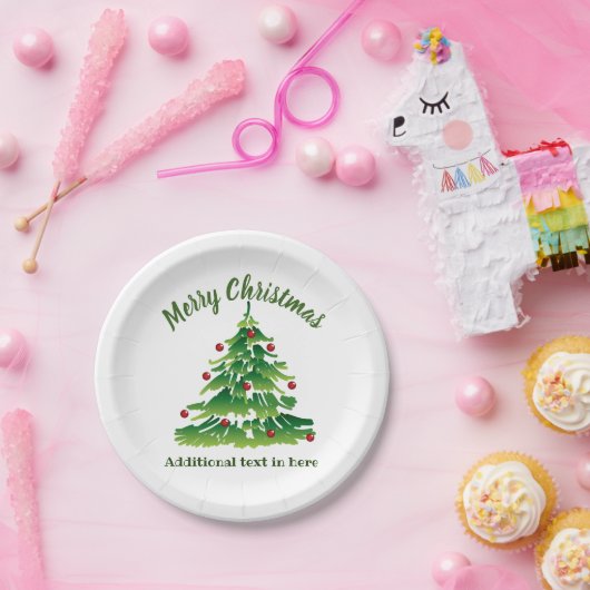 Weihnachtsbaum im grünen Rot auf weißer Gewohnheit Pappteller (Party)