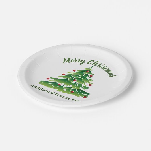 Weihnachtsbaum im grünen Rot auf weißer Gewohnheit Pappteller (Schrägansicht)