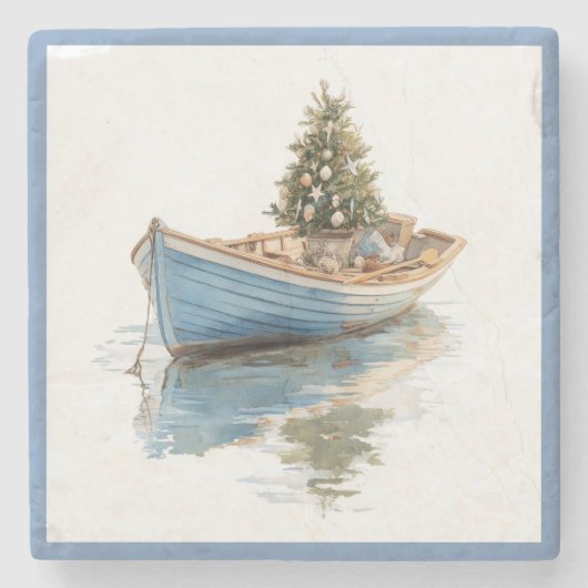 Weihnachtsbaum im Ruderboot Urlaub Steinuntersetzer (Vorderseite)