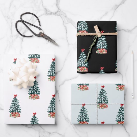 Weihnachtsbaum im Schnee Geschenkpapier Set (Vorderseite)