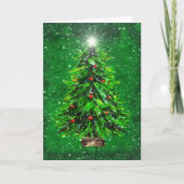Weihnachtsbaum im Schnee - Grüner Hintergrund Dankeskarte (Vorderseite)