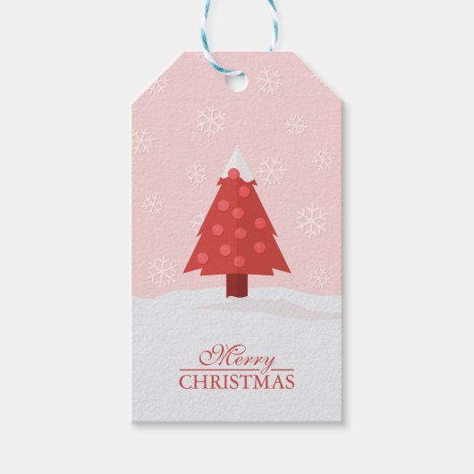 Weihnachtsbaum im Schnee mit Schneeflocken Geschenkanhänger (Vorderseite)