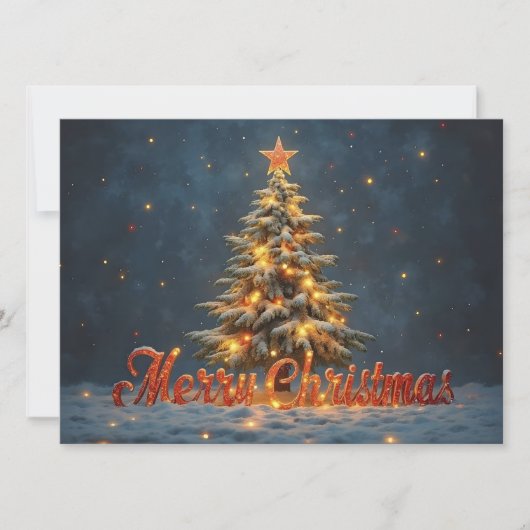 Weihnachtsbaum im Schnee mit warmen Lichtern (Vorderseite)