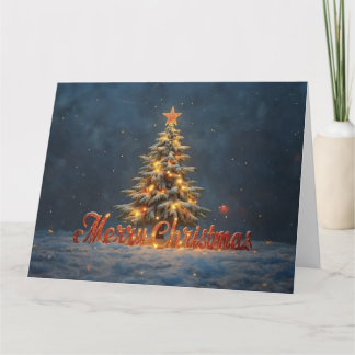 Weihnachtsbaum im Schnee mit warmen Lichtern Karte