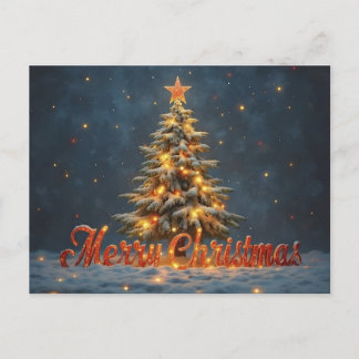 Weihnachtsbaum im Schnee mit warmen Lichtern Postkarte