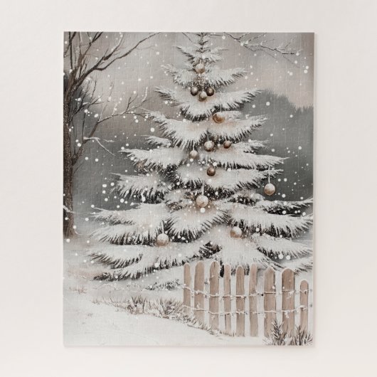 Weihnachtsbaum im Schnee Puzzle (Vertikal)