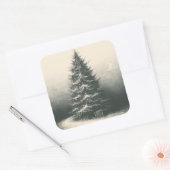 Weihnachtsbaum im Schnee und Intaglio Quadratischer Aufkleber (Umschlag)