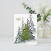 Weihnachtsbaum im schneebedeckten Wald als Feierta Postkarte (Stehend Vorderseite)