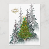Weihnachtsbaum im schneebedeckten Wald als Feierta Postkarte (Vorderseite)