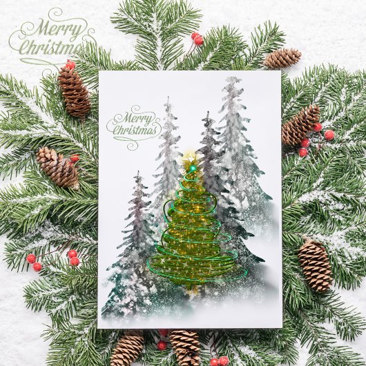 Weihnachtsbaum im schneebedeckten Wald als Feierta Postkarte