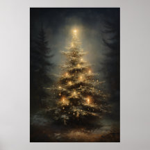 Weihnachtsbaum im Wald nachts dekoriert