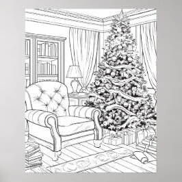 Weihnachtsbaum im Wohnzimmer Farbposter Poster