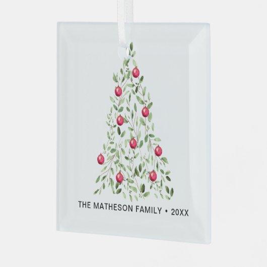 Weihnachtsbaum in Aquarellblättern Personalisiert Ornament Aus Glas (Vorderseite links)