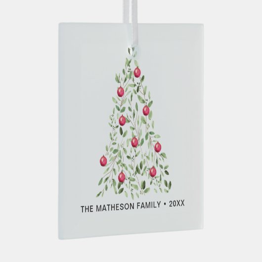 Weihnachtsbaum in Aquarellblättern Personalisiert Ornament Aus Glas (Vorderseite Rechts)