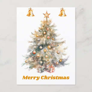Weihnachtsbaum in Aquarellen mit Glocken, Postkarte