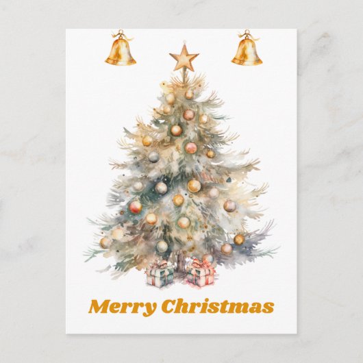 Weihnachtsbaum in Aquarellen mit Glocken, Postkarte (Vorderseite)