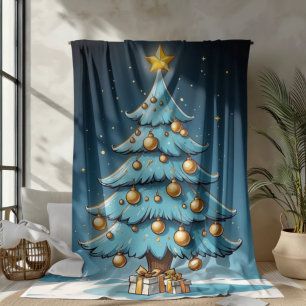 Weihnachtsbaum in blauer Nacht Fleecedecke