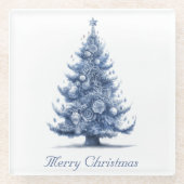 Weihnachtsbaum in Delft Blue, anpassbar Glasuntersetzer (Vorderseite)