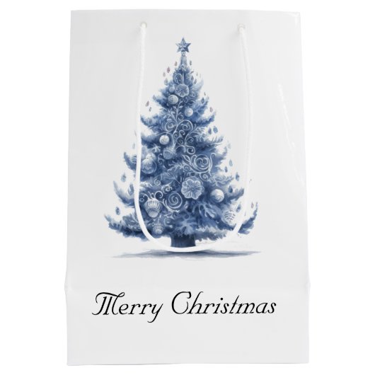 Weihnachtsbaum in Delft Blue anpassbar Mittlere Geschenktüte (Rückseite)