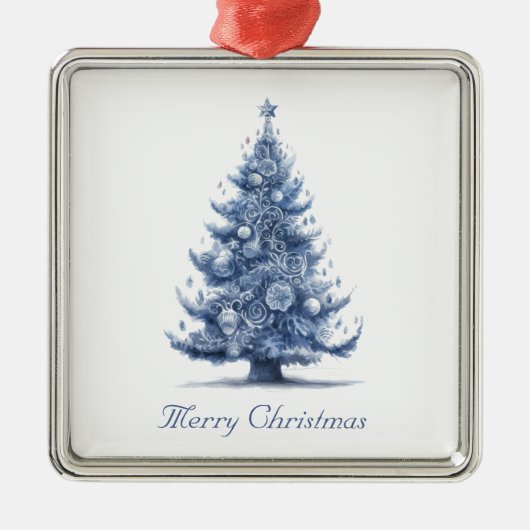 Weihnachtsbaum in Delft Blue anpassbar Ornament Aus Metall (Vorne)
