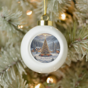 Weihnachtsbaum in einem Bergdorf Keramik Kugel-Ornament