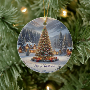 Weihnachtsbaum in einem Bergdorf Keramik Ornament