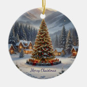 Weihnachtsbaum in einem Bergdorf Keramik Ornament (Vorne)