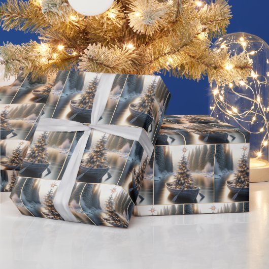 Weihnachtsbaum in einem rustikalen Rowboat Geschenkpapier (Feiertage)
