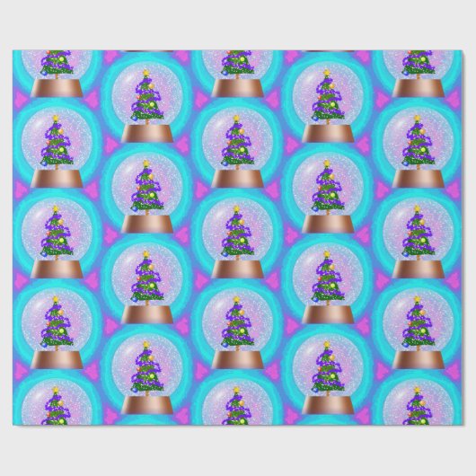 Weihnachtsbaum in farbenfroher Schneeglobe Geschenkpapier (Flach)