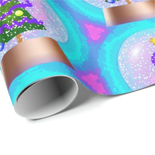 Weihnachtsbaum in farbenfroher Schneeglobe Geschenkpapier (Rolleneckpunkt)