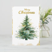 Weihnachtsbaum in Gold und Grün Feiertagskarte (Stehend Vorderseite)