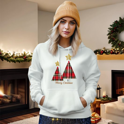 Weihnachtsbaum in Red Kariert Gold Star Hoodie
