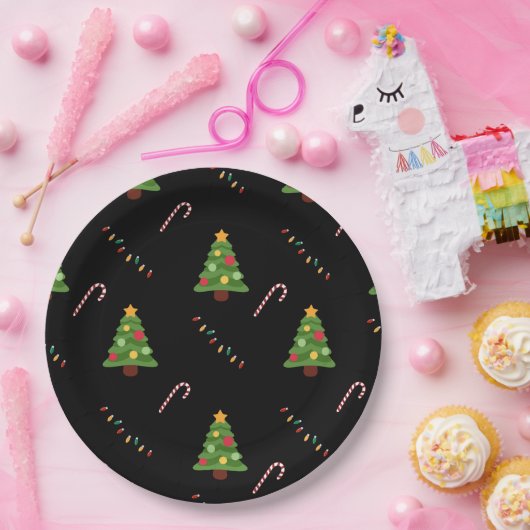 Weihnachtsbaum in Schwarz Pappteller (Party)