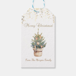 Weihnachtsbaum in Wasserfarben, Goldene Konfetti Geschenkanhänger