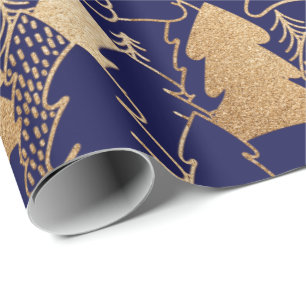 Weihnachtsbaum-Indigo-Blau-Goldextravagantes Geschenkpapier