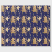 Weihnachtsbaum Indigo Blue Gold Extravaganter Glit Geschenkpapier (Flach)