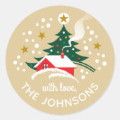 Weihnachtsbaum Individuelle Name Schnee Vintag Gol Runder Aufkleber (Vorderseite)