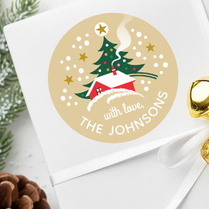 Weihnachtsbaum Individuelle Name Schnee Vintag Gol Runder Aufkleber