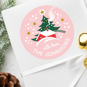 Weihnachtsbaum Individuelle Name Schnee Vintag Ros Runder Aufkleber