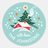 Weihnachtsbaum Individuelle Name Schnee Vintage Mi Runder Aufkleber (Vorderseite)