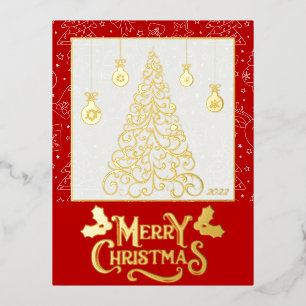 Weihnachtsbaum - individueller Gruß Folien Feiertagspostkarte