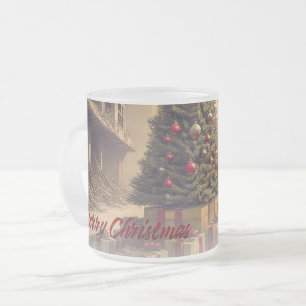 Weihnachtsbaum inmitten von Ruinen Frohe Weihnacht Mattglastasse