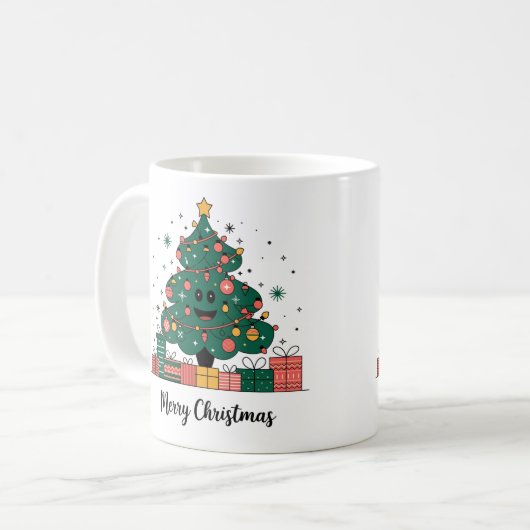 Weihnachtsbaum Jahresgrüße Kaffeetasse (Vorderseite Links)