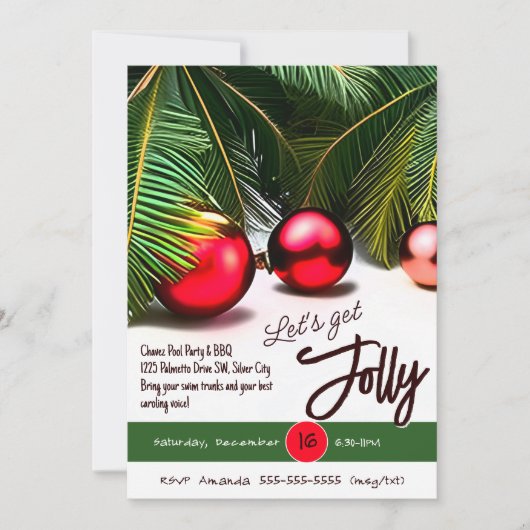 Weihnachtsbaum Jolly Rote Ornamente Tropisch Einladung (Vorderseite)